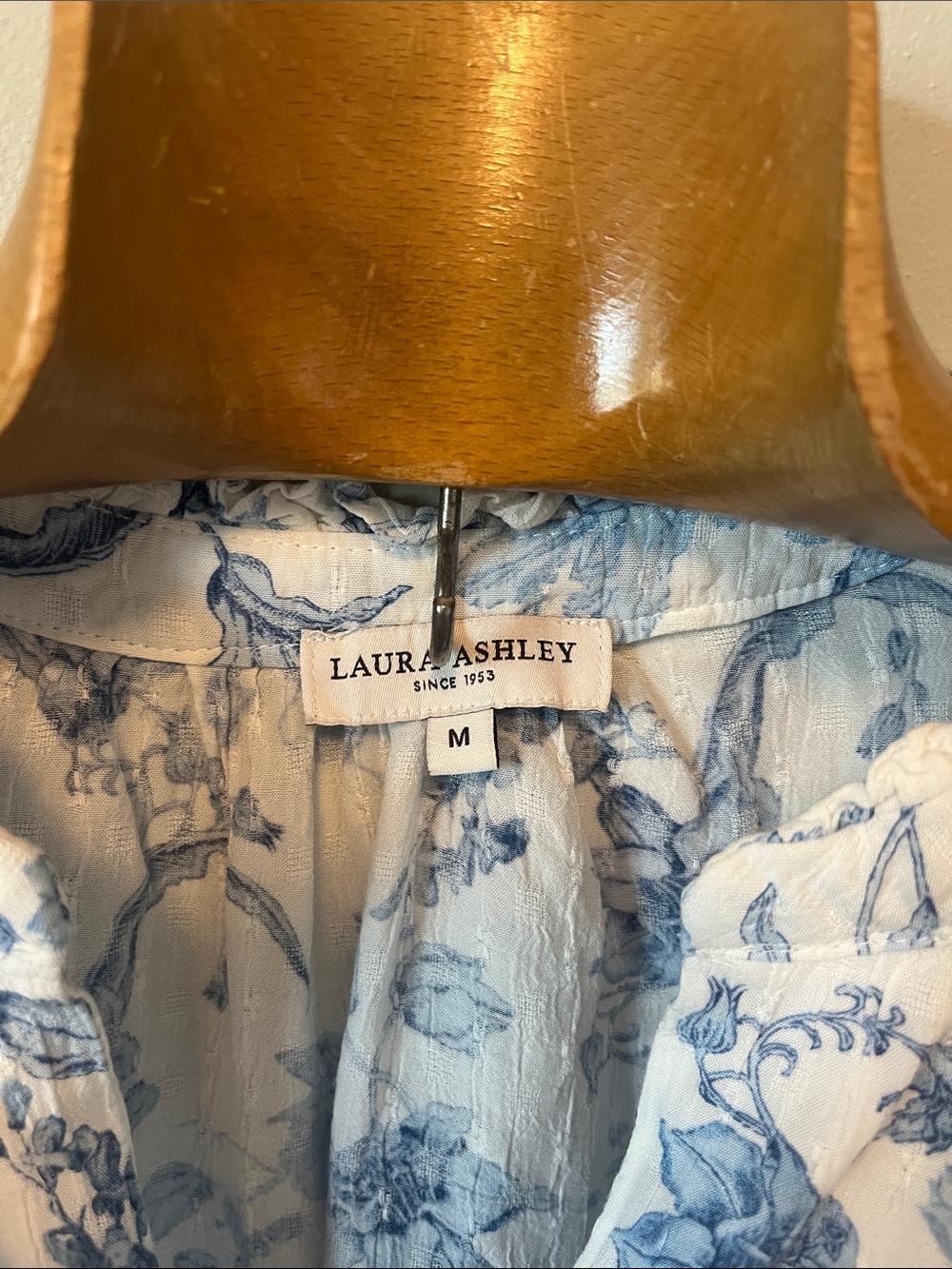 Laura Ashley Blue and White Floral Ruffle Sleeve Top - Picture 2 of 5